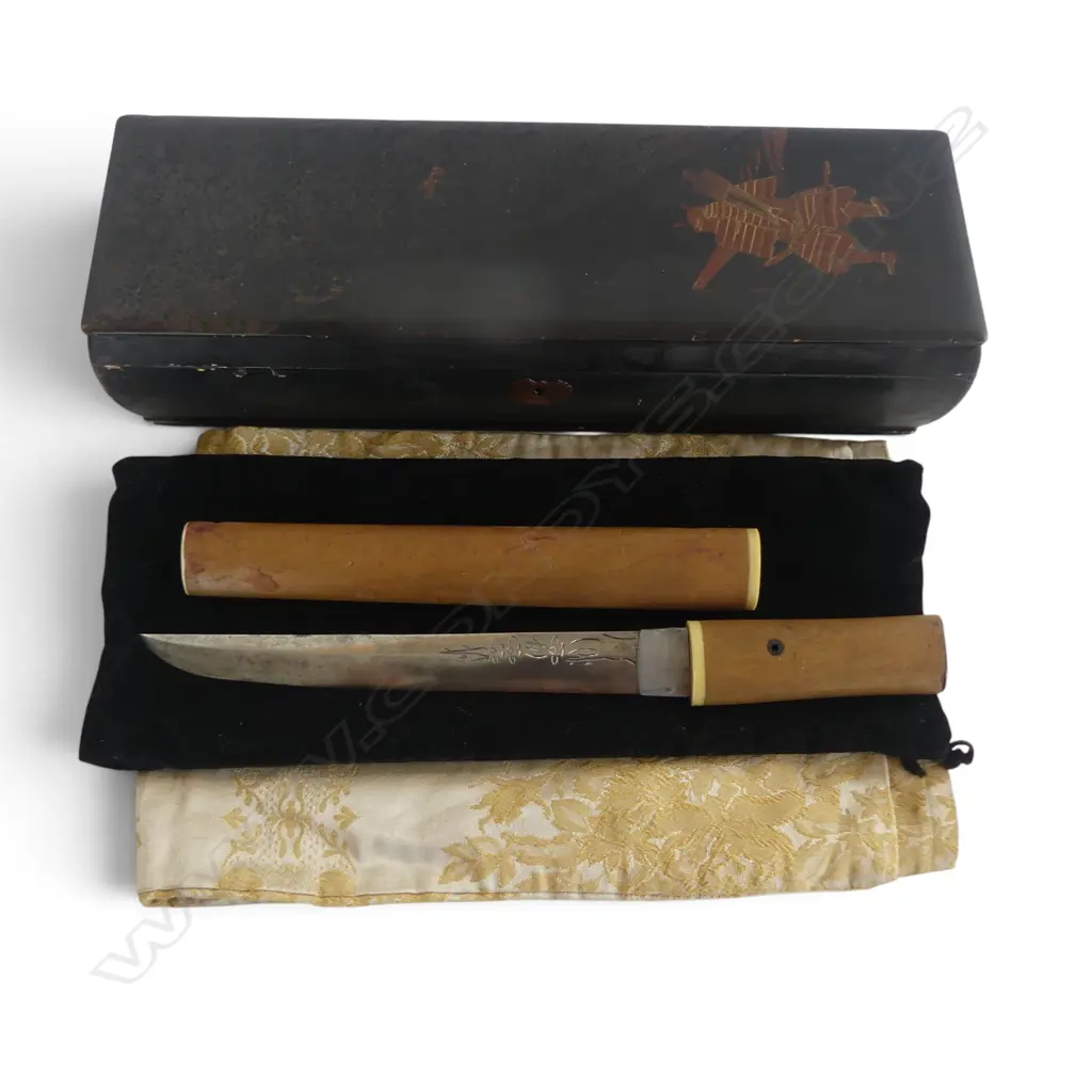 JAPANESE TANTO BLADE w. SHEATH in LACQUER box L.340mm Image 1++