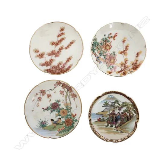 FOUR HAND-PAINTED JAPANESE SATSUMA SMALL PLATES 100mm Dia