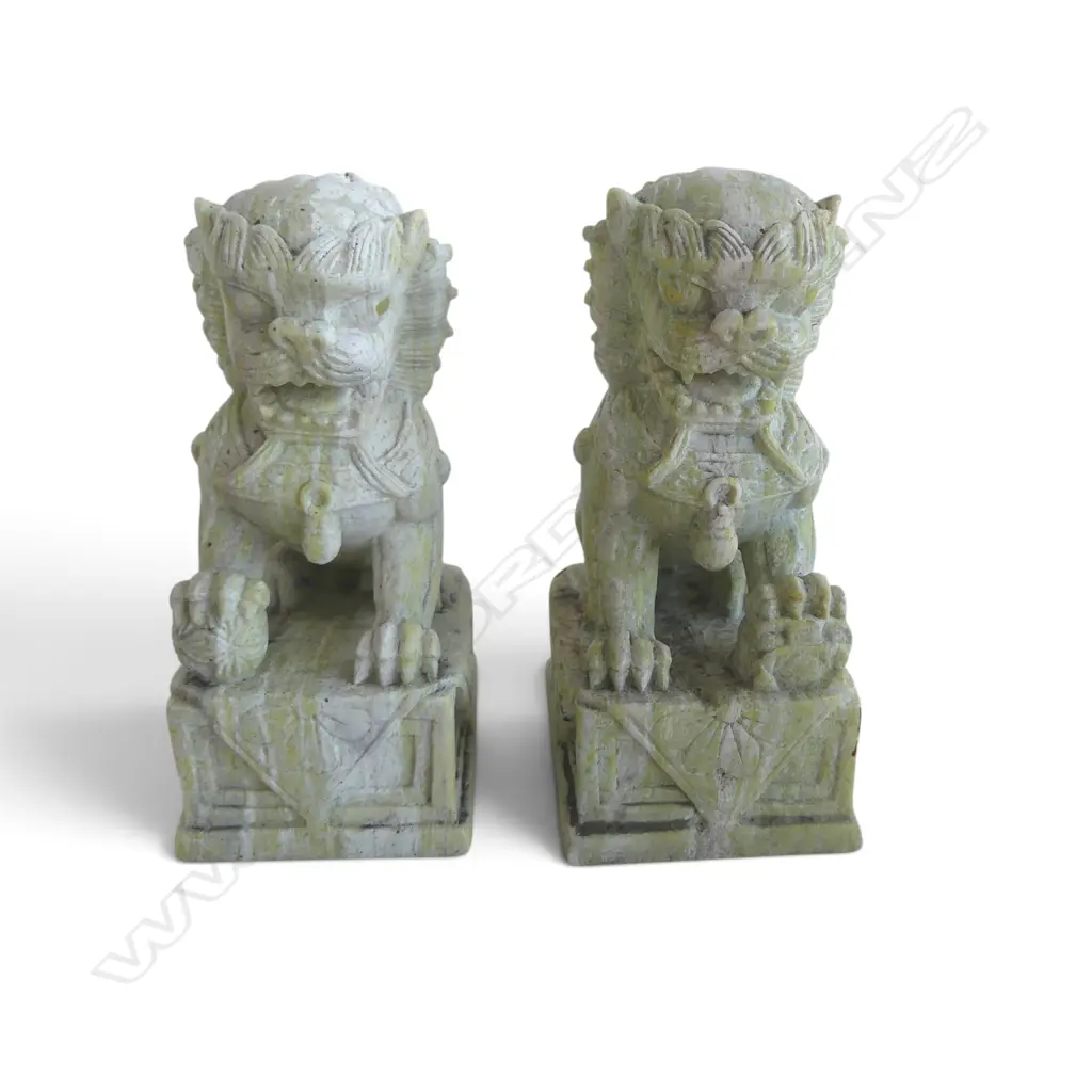 PR ORIENTAL CARVED STONE FU DOGS H.130mm Image 1++