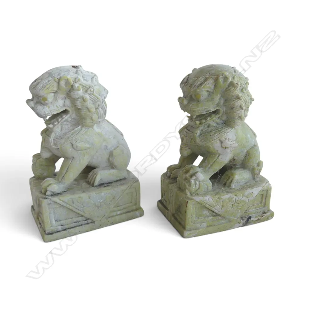 PR ORIENTAL CARVED STONE FU DOGS H.130mm Image 1++