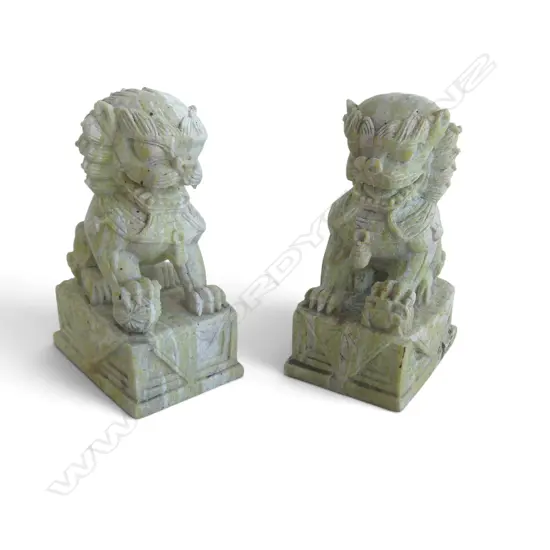 PR ORIENTAL CARVED STONE FU DOGS H.130mm