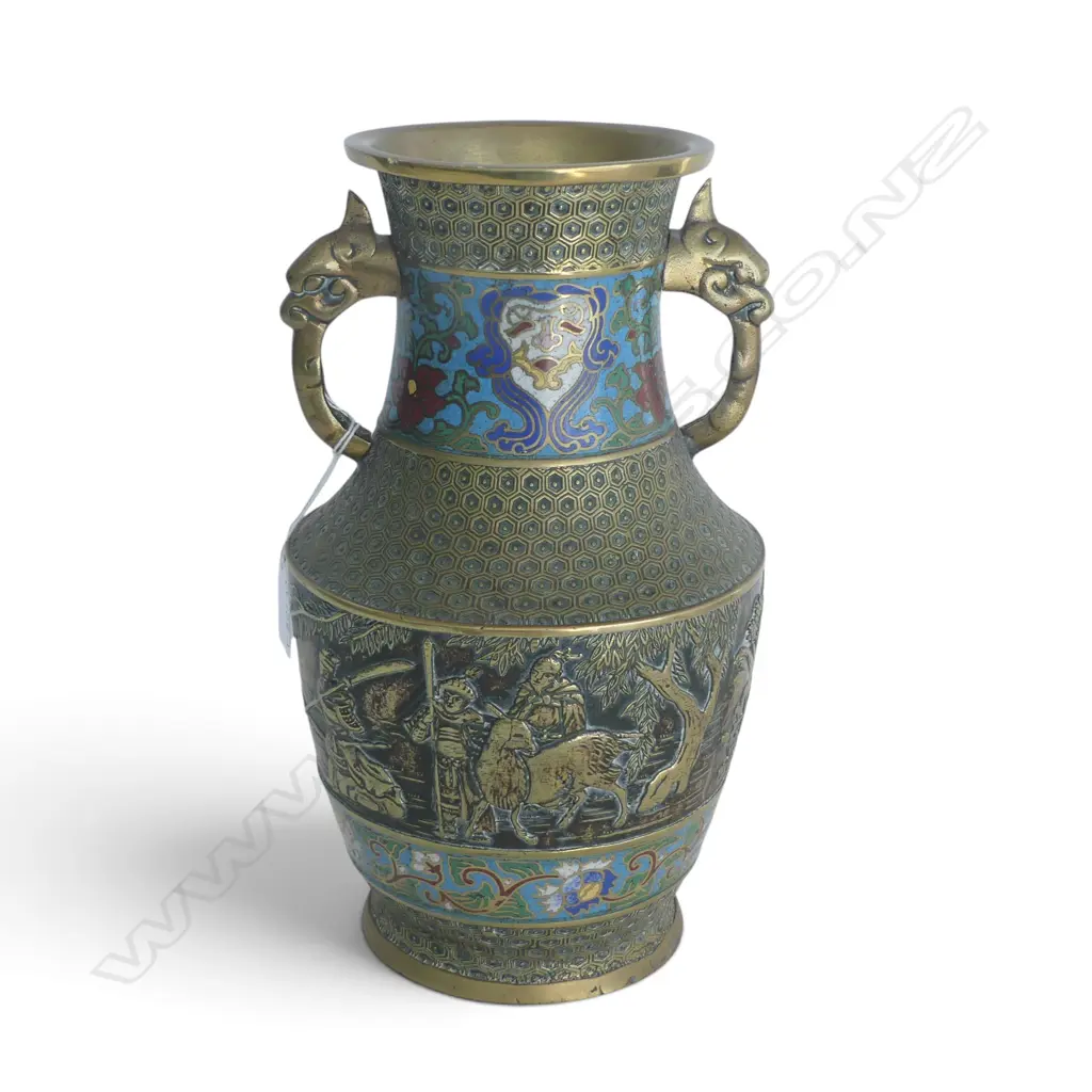 CHINESE BRASS & ENAMEL VASE H.300mm Image 1++