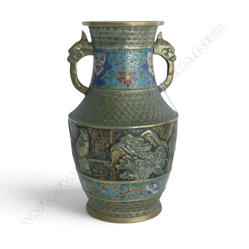 CHINESE BRASS & ENAMEL VASE H.300mm Image 1++