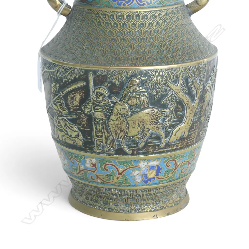 CHINESE BRASS & ENAMEL VASE H.300mm Image 1++
