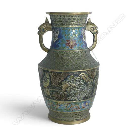 CHINESE BRASS & ENAMEL VASE H.300mm