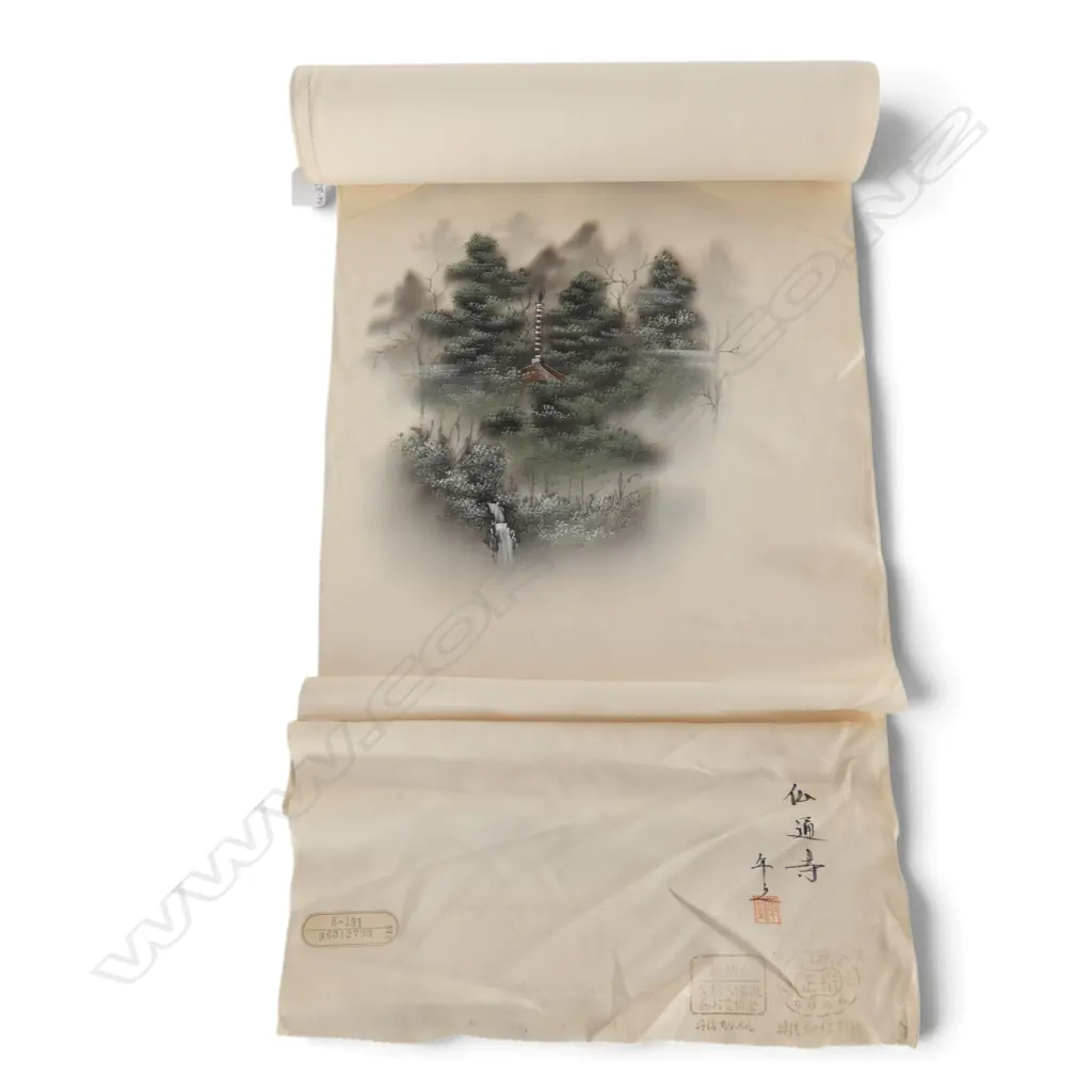 Unused 1980's NISHIJIN TEXTILE (Kyoto) JAPANESE SILK ROLL L.12M W.370mm. New old stock... Image 1++