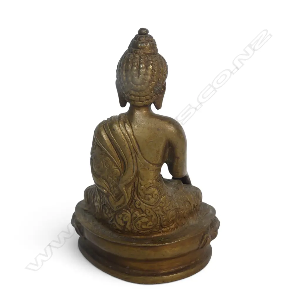 SOUTHEAST ASIAN HEAVY BRONZE FIGURINE OF BUDDHA SEATING IN A MEDITATIVE POSTURE (EARTH TOUCHING GESTURE),110 X 70MM, Image 1++