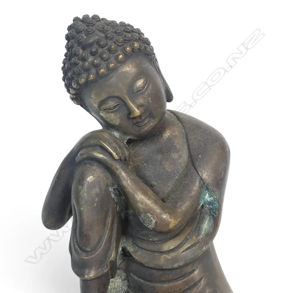 CHINESE BRONZE FINISHED SCULPTURE OF CONTEMPLATIVE BUDDHA , CAST TO THE BASE, SOME OXIDATION, 170 X 110MM Image 1++