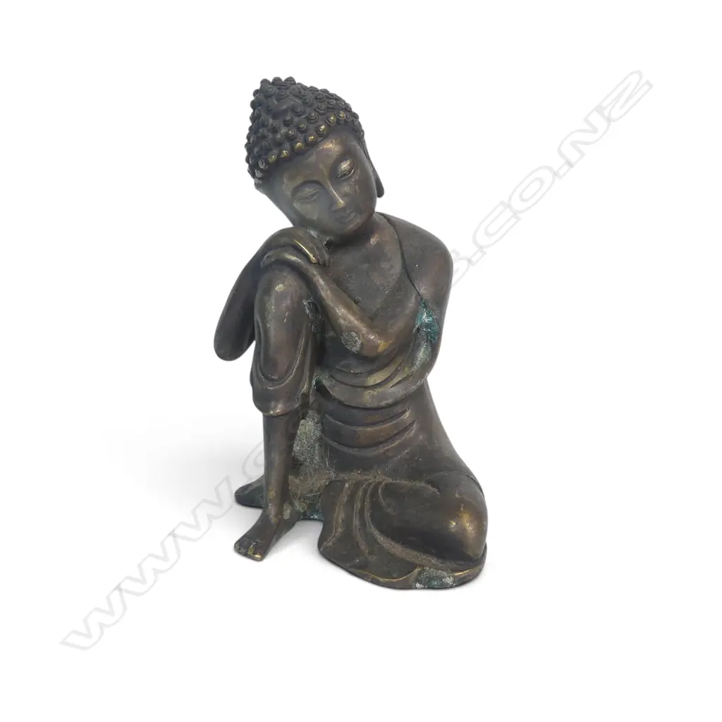 CHINESE BRONZE FINISHED SCULPTURE OF CONTEMPLATIVE BUDDHA , CAST TO THE BASE, SOME OXIDATION, 170 X 110MM Image 1++