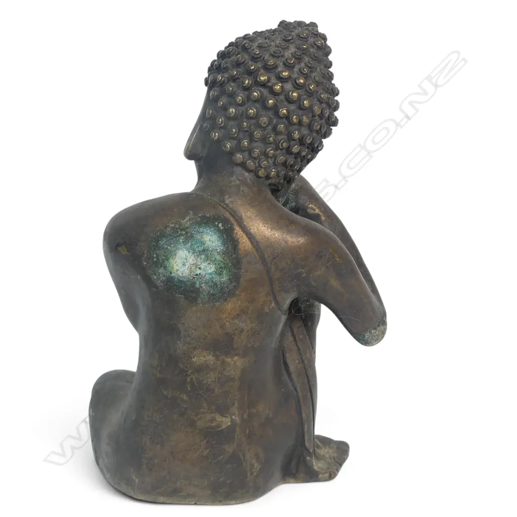 CHINESE BRONZE FINISHED SCULPTURE OF CONTEMPLATIVE BUDDHA , CAST TO THE BASE, SOME OXIDATION, 170 X 110MM Image 1++