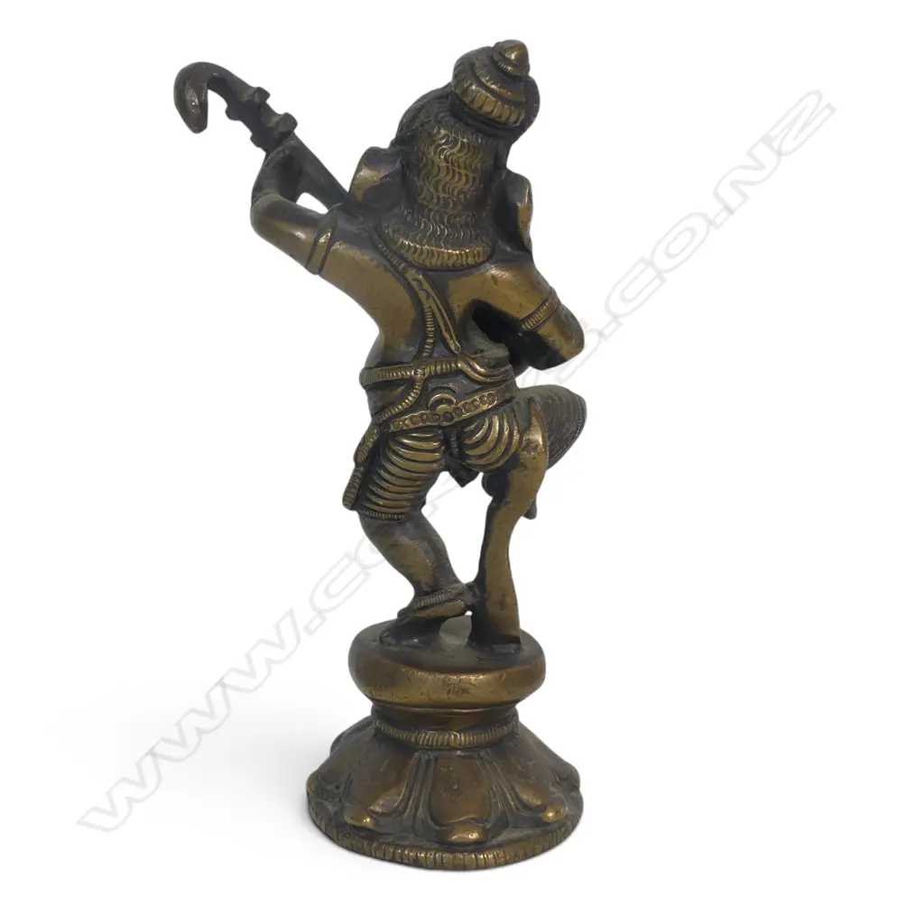 HEAVY INDIAN BRONZE FIGURINE OF GANESHA DANCING WHILE PLAYING THE VEENA, 140 X 50MM Image 1++
