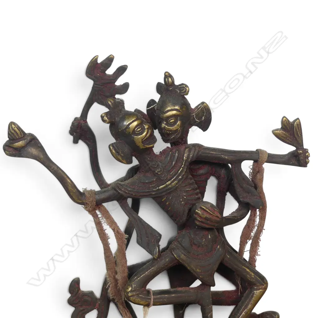 TIBETAN HAND CRAFTED BRONZED CITIPATI STATUE OF DANCING SKELETONS PROTECTOR DEITIES, REDDISH AGED PATINA, H.190 X 140 Image 1++