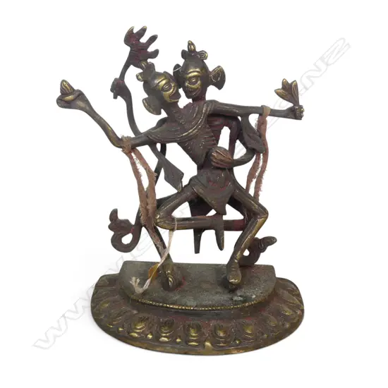 TIBETAN HAND CRAFTED BRONZED CITIPATI STATUE OF DANCING SKELETONS PROTECTOR DEITIES, REDDISH AGED PATINA, H.190 X 140