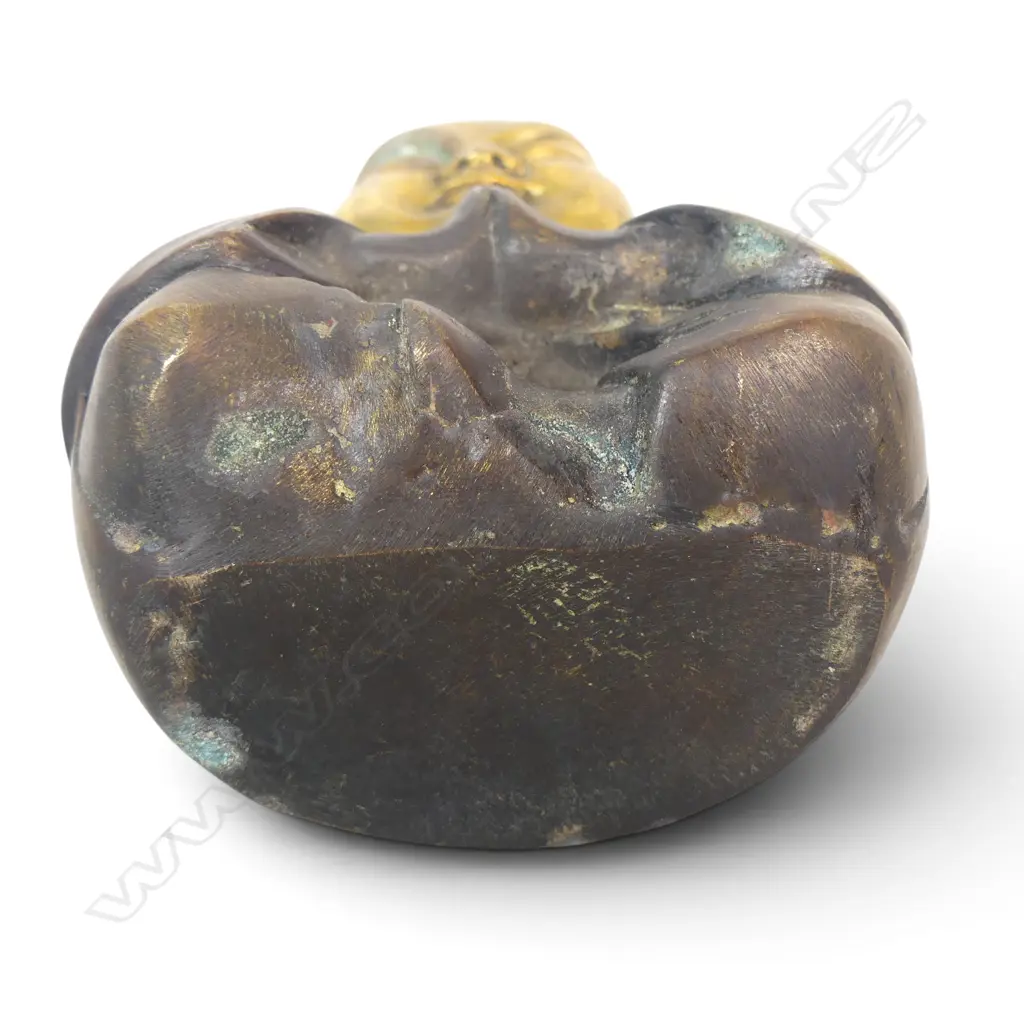 TWO TONE METAL HAPPY BUDDHA FIGURINE,SOME VERDIGRIS SHOWING. H.90MM Image 1++