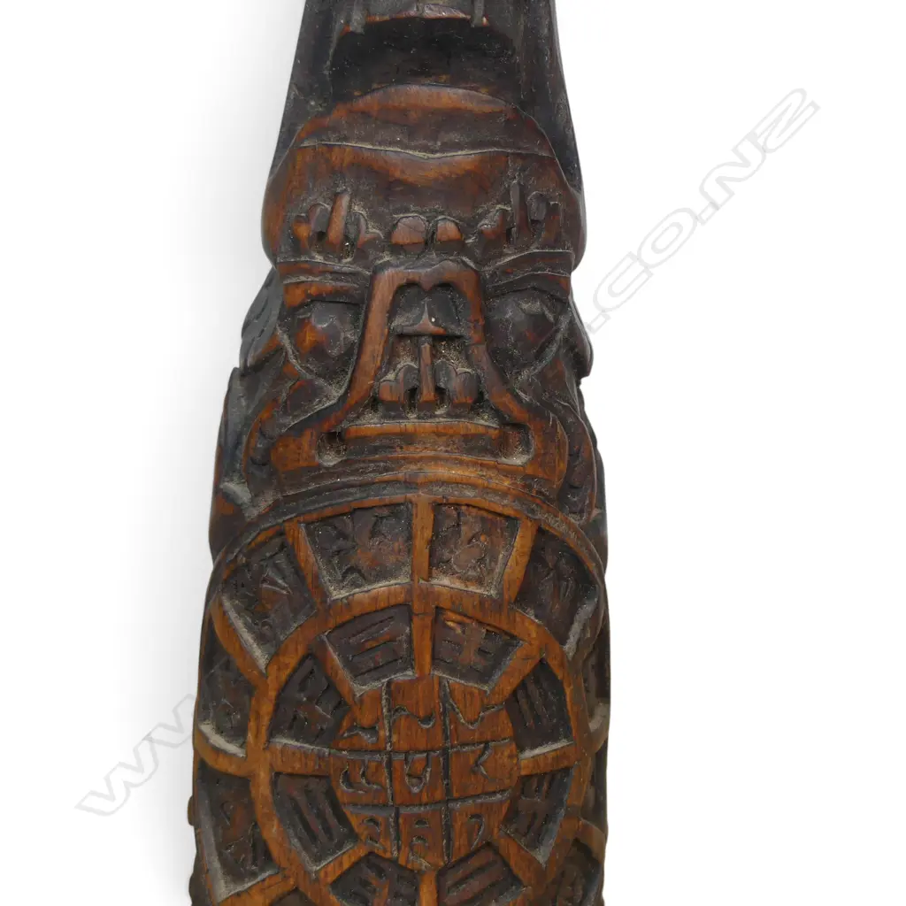 TIBETAN RITUAL MEDICINAL DISPENSER WOOD CARVED WITH PROTECTIVE DEITIES USED FOR PURIFICATION, PLUGGED UNDER, 230 X 55MM Image 1++