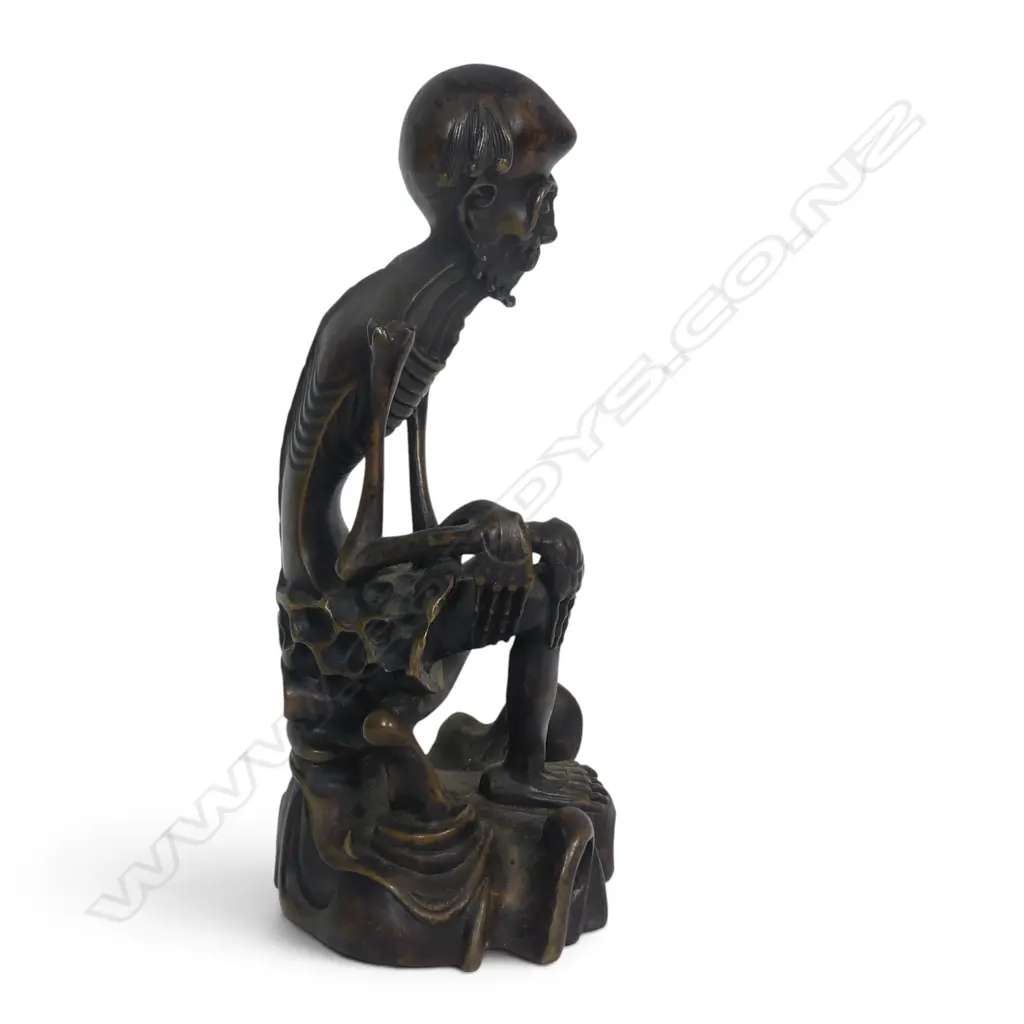 BRONZE FINISHED BRASS SCULPTURE OF FASTING ASCETIC BUDDHA (SHAKYAMUNI), EXPRESSIF SKELETON DETAILS, 220 X 110MM, Image 1++