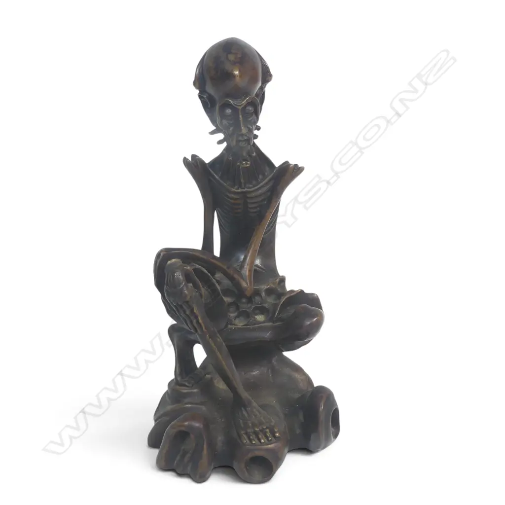 BRONZE FINISHED BRASS SCULPTURE OF FASTING ASCETIC BUDDHA (SHAKYAMUNI), EXPRESSIF SKELETON DETAILS, 220 X 110MM, Image 1++