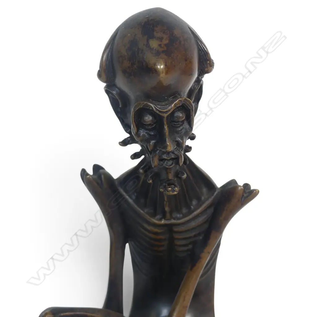 BRONZE FINISHED BRASS SCULPTURE OF FASTING ASCETIC BUDDHA (SHAKYAMUNI), EXPRESSIF SKELETON DETAILS, 220 X 110MM, Image 1++