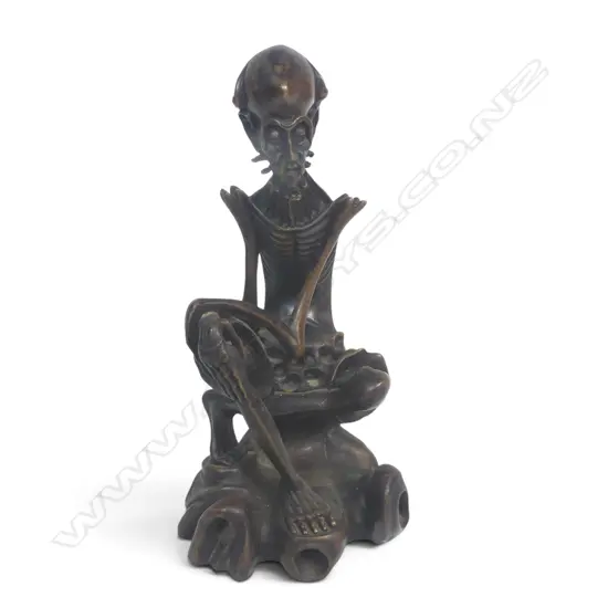 BRONZE FINISHED BRASS SCULPTURE OF FASTING ASCETIC BUDDHA (SHAKYAMUNI), EXPRESSIF SKELETON DETAILS, 220 X 110MM,