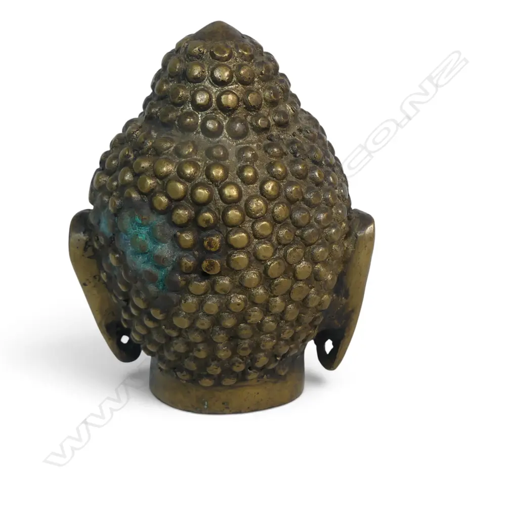 VINTAGE CAST BRASS BUDDHA HEAD WITH MEDITATIVE FACIAL EXPRESSION, 120 X 45MM Image 1++