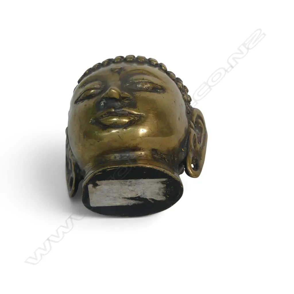 VINTAGE CAST BRASS BUDDHA HEAD WITH MEDITATIVE FACIAL EXPRESSION, 120 X 45MM Image 1++