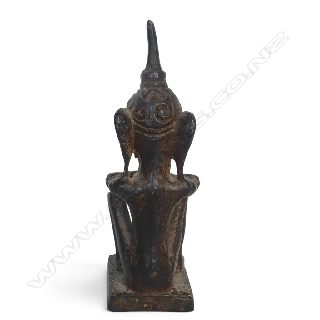 INDONESIAN CAST BRONZE ANCESTRAL SEATED FIGURINE, BROWN REDDISH PATINA,120 X 40MM Image 1++