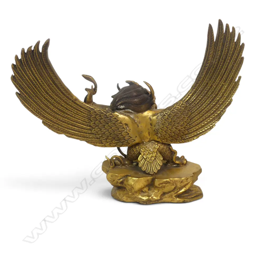 BRASS MYTHICAL DIVINE BIRD CREATURE GARUDA SUBDUING A SERPENT,DETAILED FEATHER WORK ON WINGS. H.250MM L.280MM Image 1++
