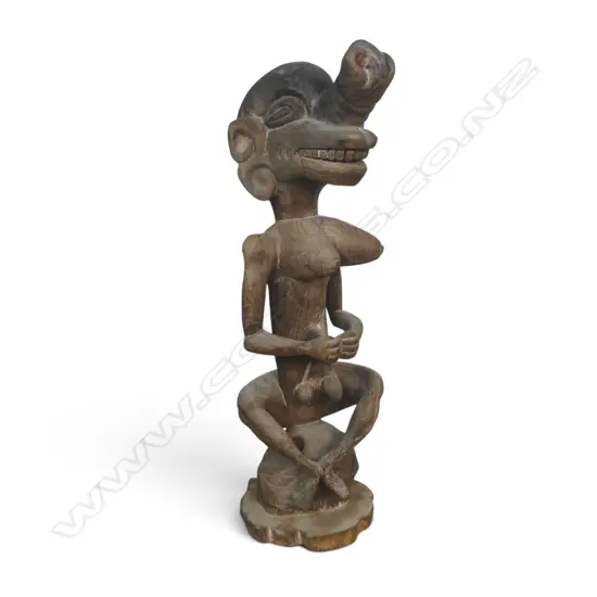 EXPRESSIVE INDONESIAN HAND CARVED WOODEN TRIBAL FIGURE OF FERTILITY, 550 X 170MM