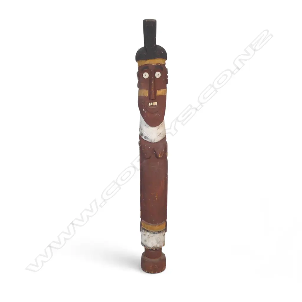 HAND CARVED POLYCHROME WOODEN FEMALE ANCESTOR FIGURE WITH INLAID DETAILS. H.860MM DIA 10MM. Image 1++