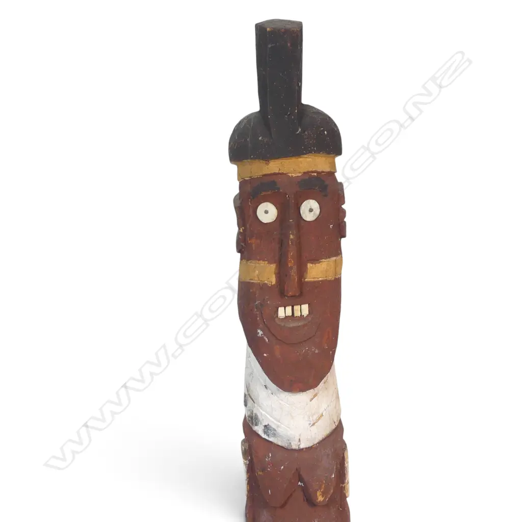 HAND CARVED POLYCHROME WOODEN FEMALE ANCESTOR FIGURE WITH INLAID DETAILS. H.860MM DIA 10MM. Image 1++