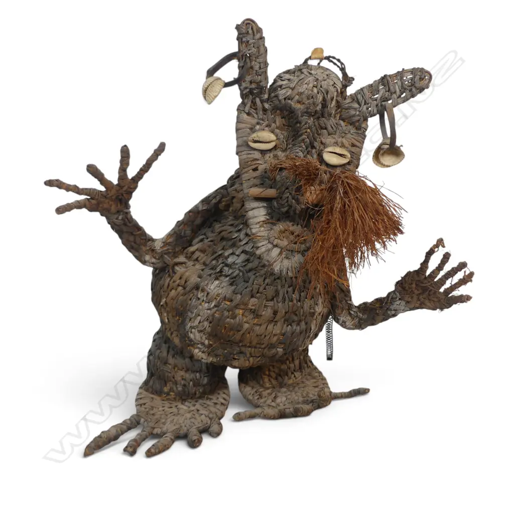 PNG HAND WOVEN SPIRIT FIGURE, VEGETAL FIBRE AND SHELL, SEPIK RIVER. H.300MM Image 1++