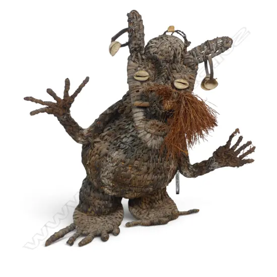 PNG HAND WOVEN SPIRIT FIGURE, VEGETAL FIBRE AND SHELL, SEPIK RIVER. H.300MM