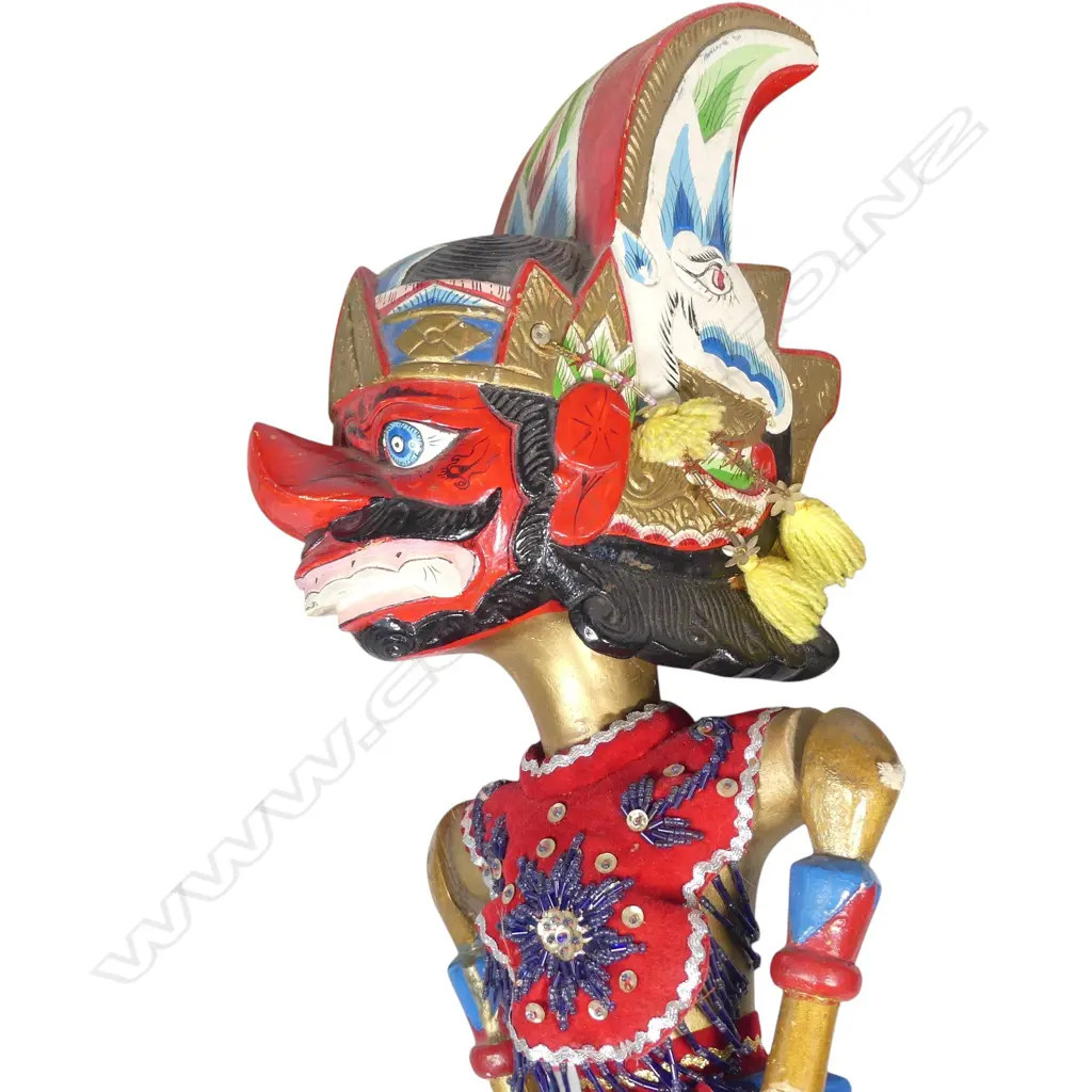 TRADITIONAL JAVANESE WAYANG GOLEK WOODEN ROD PUPPET OF THE KING OF RAHWANA IN THE RAMAYANA STORY.H.800MM Image 1++