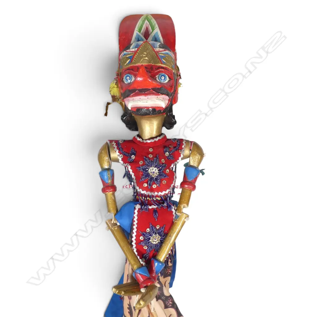 TRADITIONAL JAVANESE WAYANG GOLEK WOODEN ROD PUPPET OF THE KING OF RAHWANA IN THE RAMAYANA STORY.H.800MM Image 1++