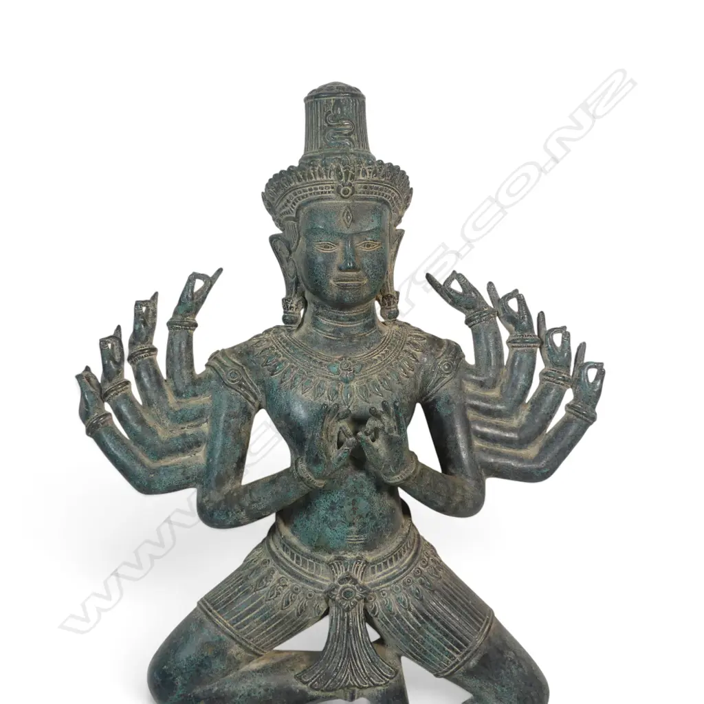 KHMER STYLE  MONTED CAST BRONZE MULTI-ARMED DANCING SHIVA WITH AGED GREEN PATINA FINISH, 740 X 400MM Image 1++