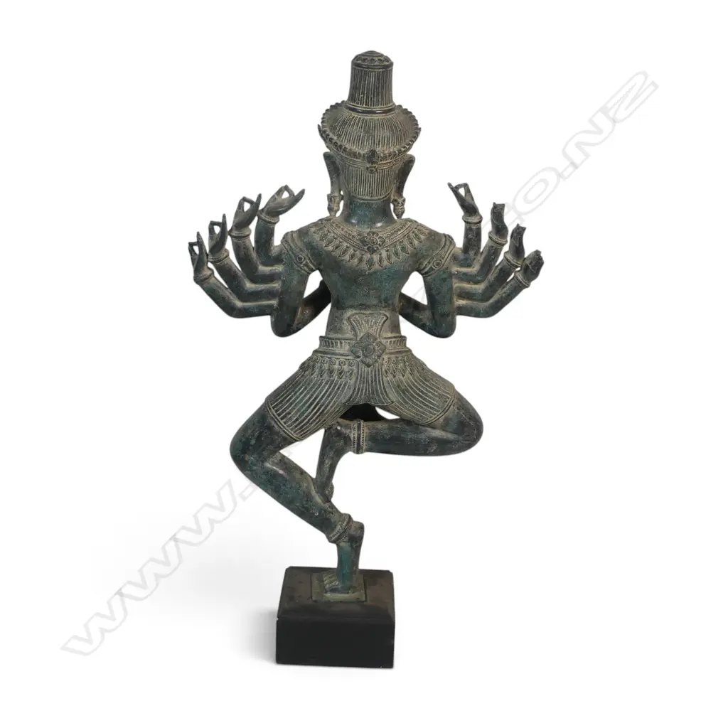 KHMER STYLE  MONTED CAST BRONZE MULTI-ARMED DANCING SHIVA WITH AGED GREEN PATINA FINISH, 740 X 400MM Image 1++