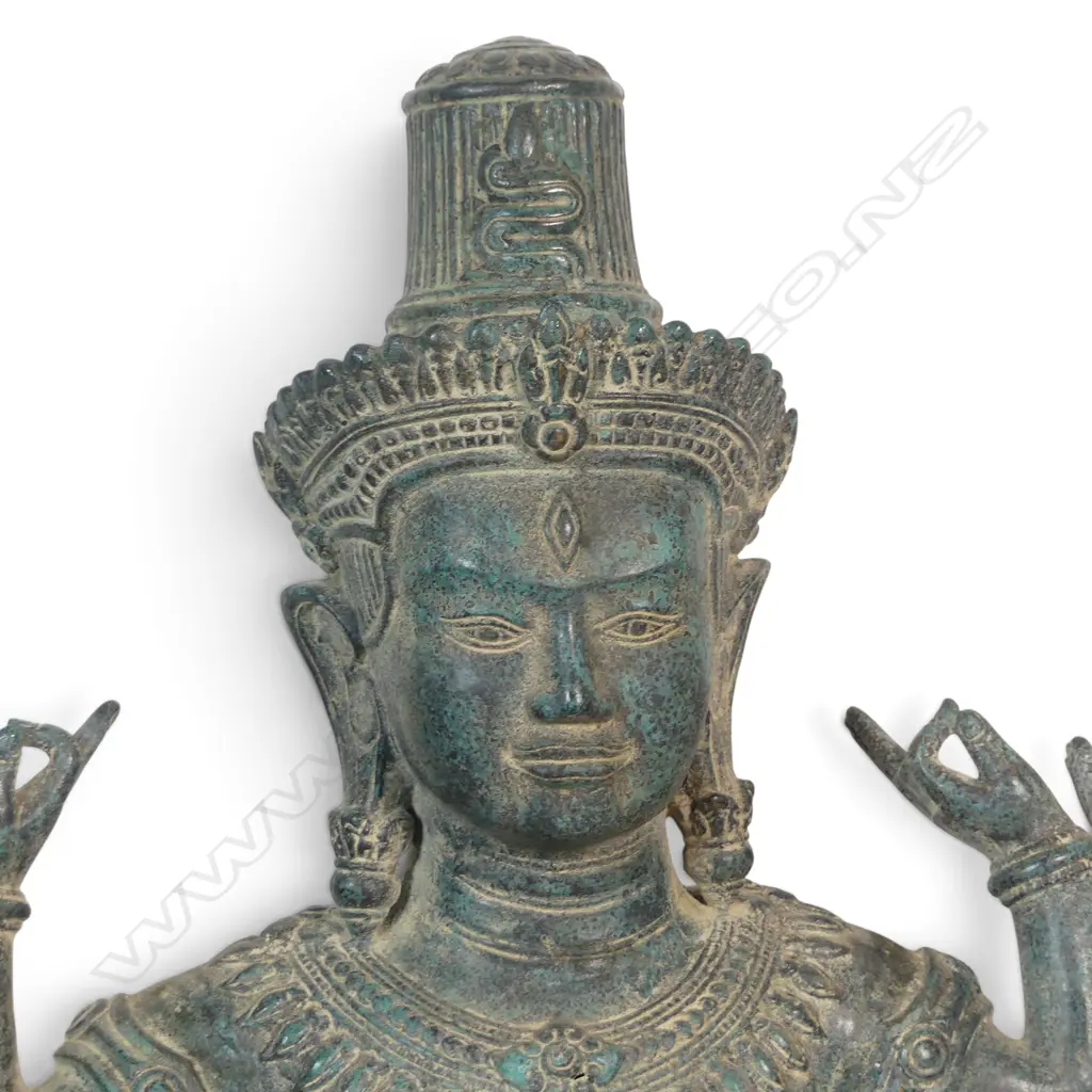 KHMER STYLE  MONTED CAST BRONZE MULTI-ARMED DANCING SHIVA WITH AGED GREEN PATINA FINISH, 740 X 400MM Image 1++