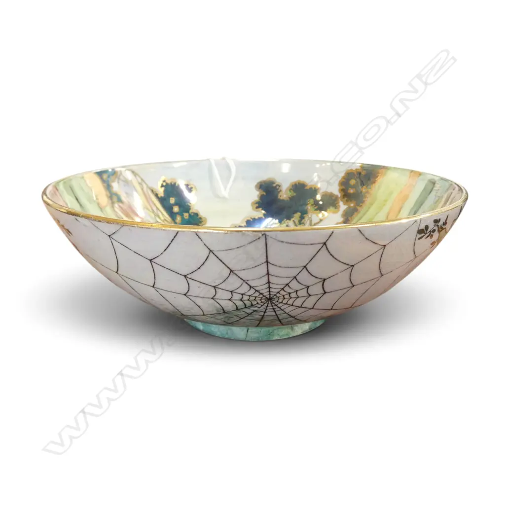 GRIMWADES FAIRY LUSTRE 'BYZANTA WARE' FOOTED BOWL. Fairies & toadstools. Dia.187mm Image 1++
