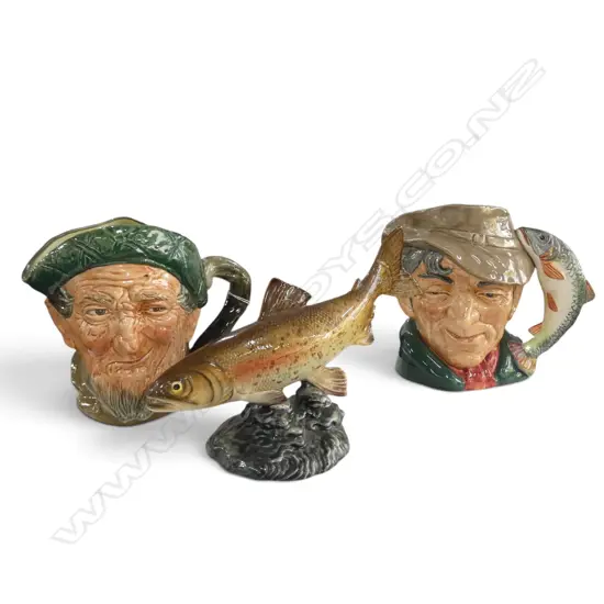 BESWICK #1246 TROUT L.230mm + 2 ROYAL DOULTON TOBY JUGS; POACHER (REPAIR) & AULD MAC