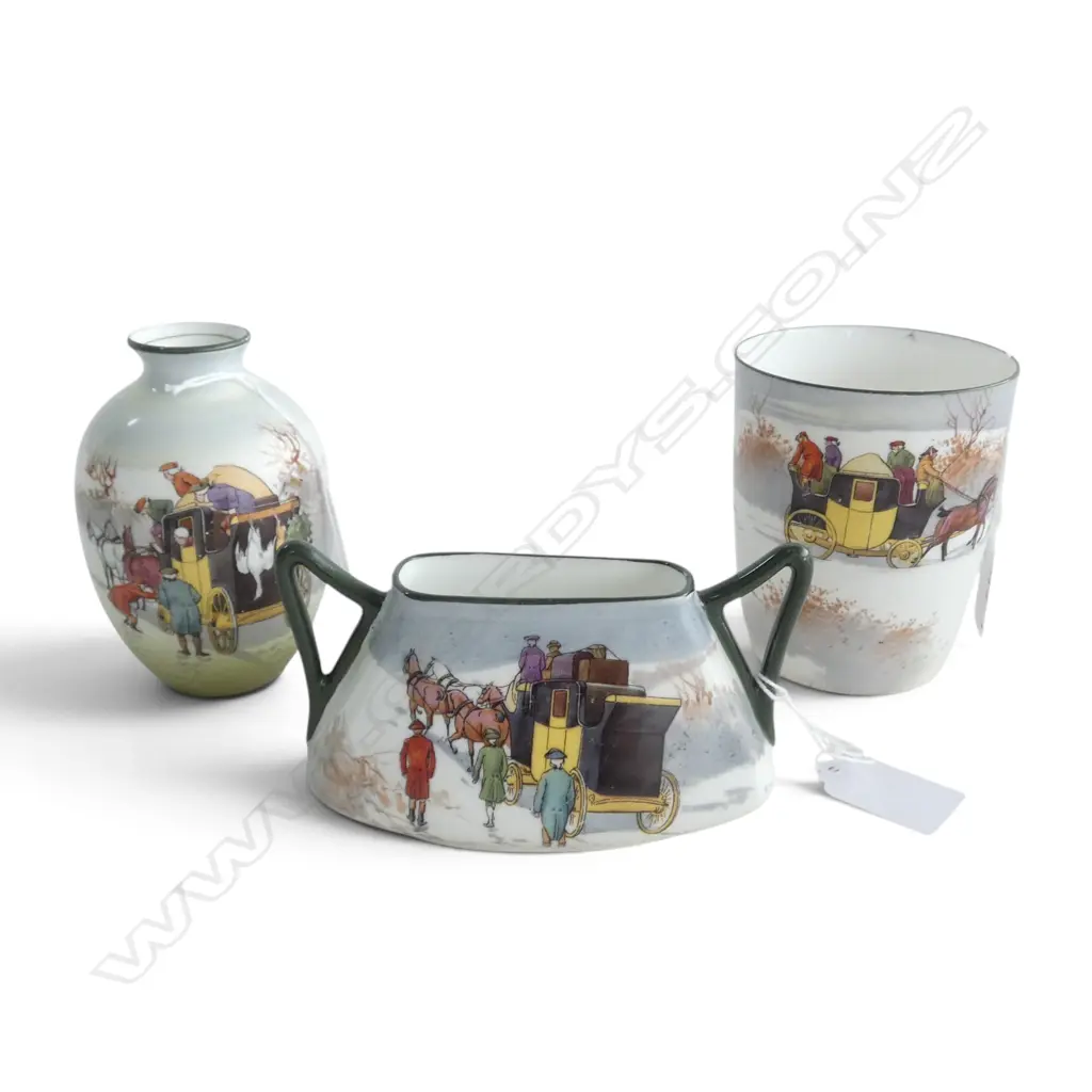 3 ROYAL DOULTON COACHING WARE VASES RARE WINTER COLOURS, H.100/100/80mm Image 1++