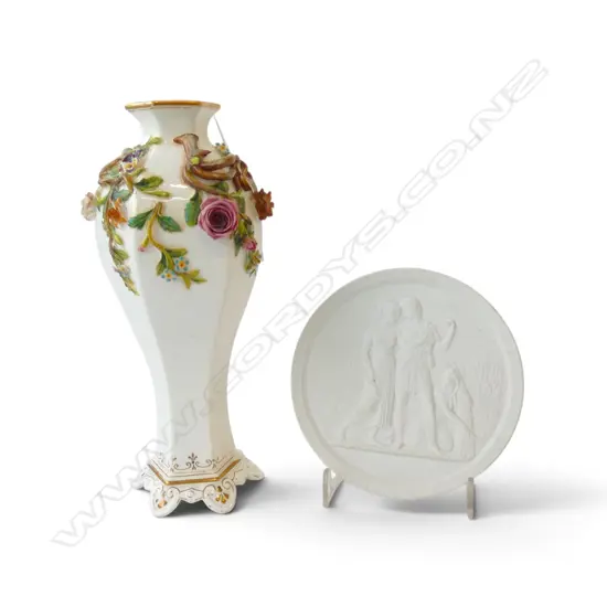 CHINA FLORAL VASE gilding wearing off & ROYAL COPENHAGEN CLASSICAL WALL HANGING 
