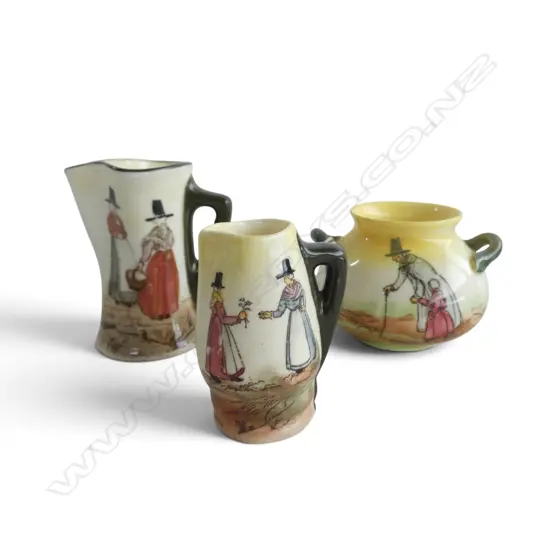 3 ROYAL DOULTON MINATURES, WELSH LADIES PATTERN, H.40mm