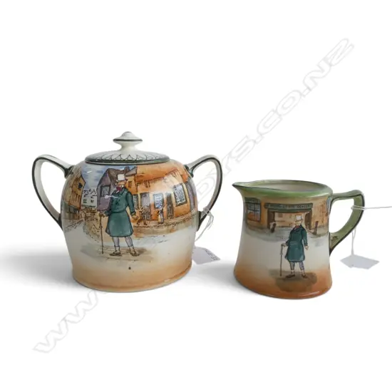2 PCS ROYAL DOULTON DICKEN'S WARE, JUG, & LIDDED POT, H.150/120mm