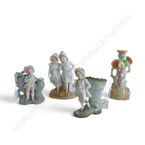 4 VICTORIAN BISCE CHINA FIGURAL ORNAMENTS H200 & 150MM