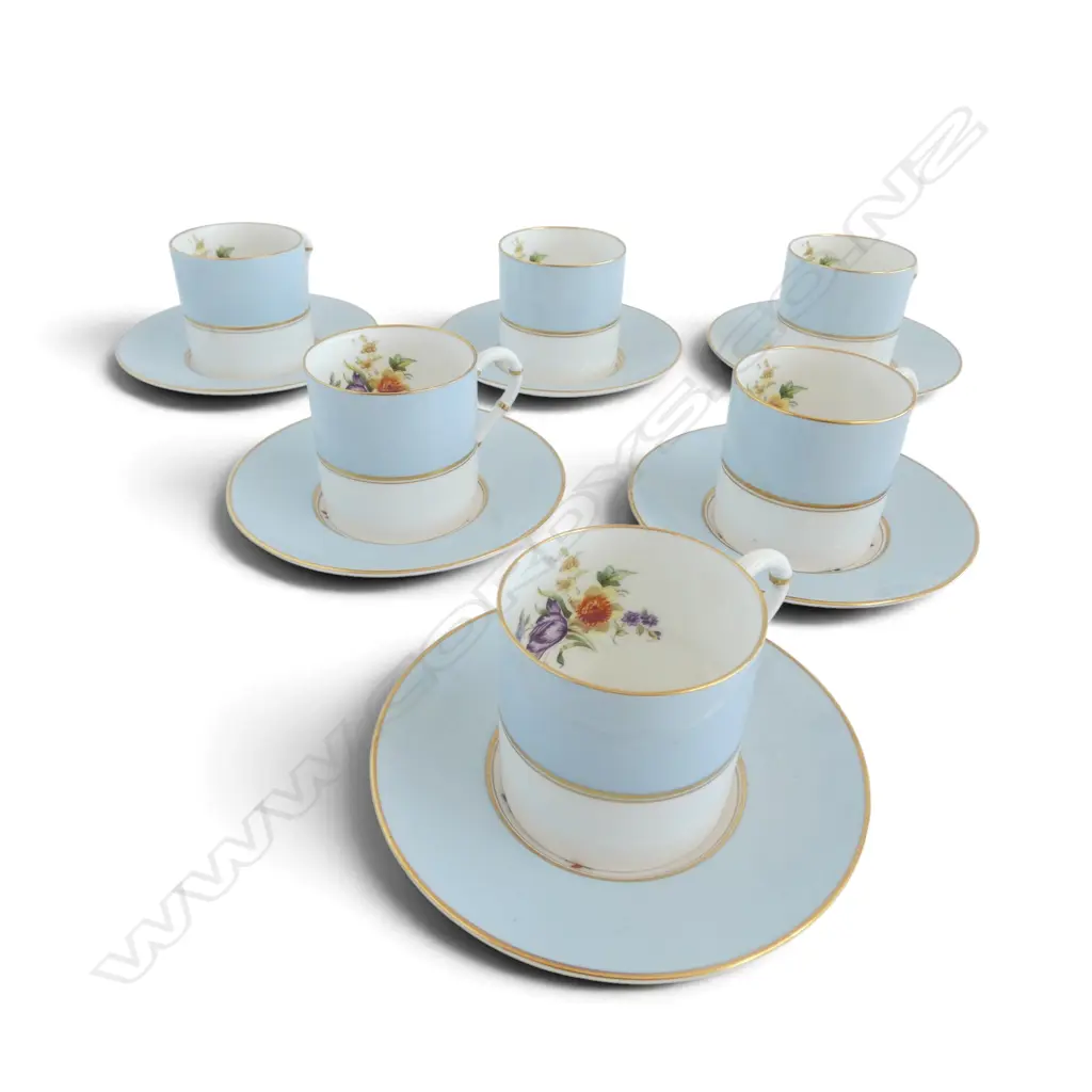 ROYAL WORCESTER ‘MIRANDA’ FLORAL COFFEE SET 6 CUPS & 6 SAUCERS Image 1++
