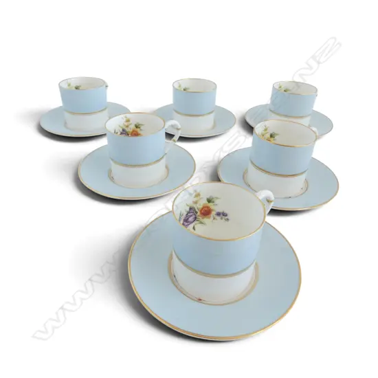 ROYAL WORCESTER ‘MIRANDA’ FLORAL COFFEE SET 6 CUPS & 6 SAUCERS
