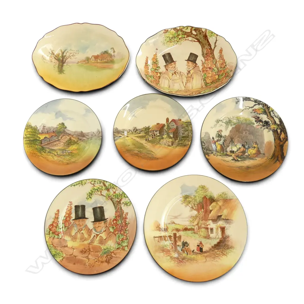 7 PCES ROYAL DOULTON; 5 CABINET PLATES + 2 OVAL DISHES W.285mm Image 1++