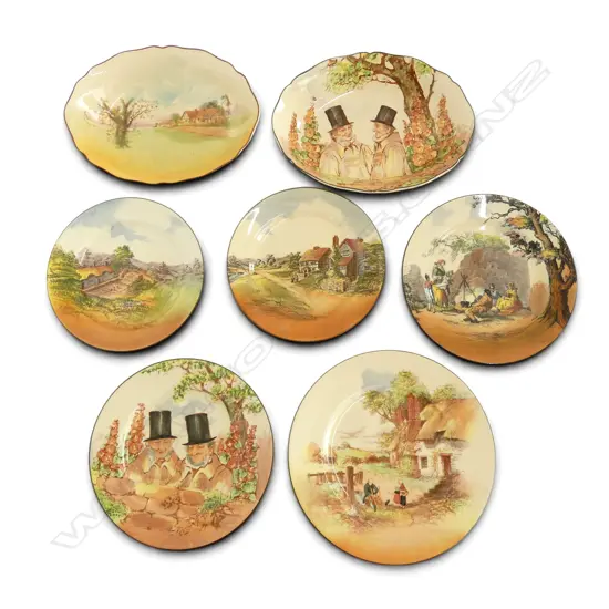 7 PCES ROYAL DOULTON; 5 CABINET PLATES + 2 OVAL DISHES W.285mm