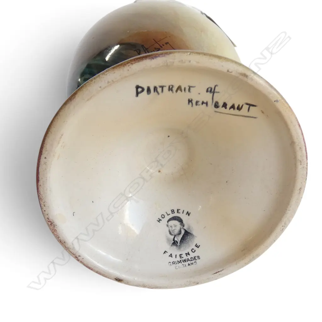 GRIMWADES HOLBIEN FAIENCE VASE 'PORTRIAIT OF REMBRANDT' SIGNED B AUSTIN base repaired H.190mm  Image 1++