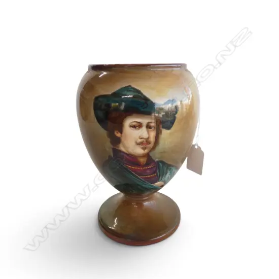 GRIMWADES HOLBIEN FAIENCE VASE 'PORTRIAIT OF REMBRANDT' SIGNED B AUSTIN base repaired H.190mm 